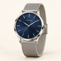 Axhung Harbor watch, Navy & Silver — front view with Axhung branding on the dial
