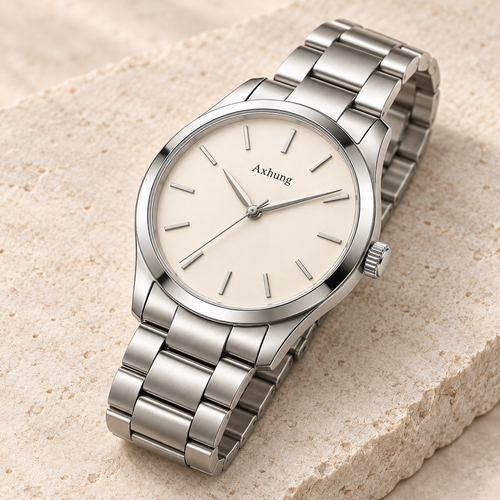 Axhung Meridian watch, Silver & Ivory — alternate angle showing the same dial, case and bracelet or strap
