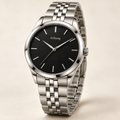 Axhung Nocturne watch, Black & Steel — front view with Axhung branding on the dial