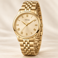 Axhung Regent watch, Gold & Champagne — front view with Axhung branding on the dial