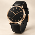 Axhung Solstice watch, Rose & Black — front view with Axhung branding on the dial