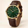 Axhung Verdant watch, Green & Gold — front view with Axhung branding on the dial